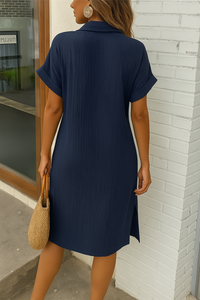 Linen Button Down Shirt Dress with Pockets