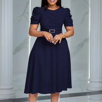 Elegant Midi Dress with Flowing Ruffle Detail