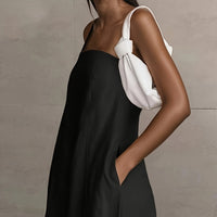 | Lightweight Linen Strapless Long Dress Smooth Texture Casual Solid Color