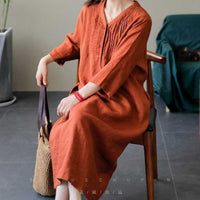 | Versatile Long Dress with Accordion Pleats and Breathable Linen Fabric