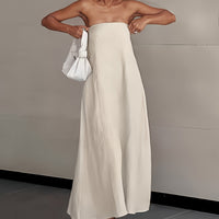 | Lightweight Linen Strapless Long Dress Smooth Texture Casual Solid Color
