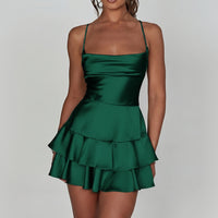 Satin Dress with Cross Back & Soft Layers