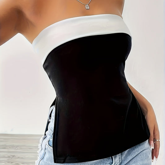Colorblock Split Bandeau Tube Top
