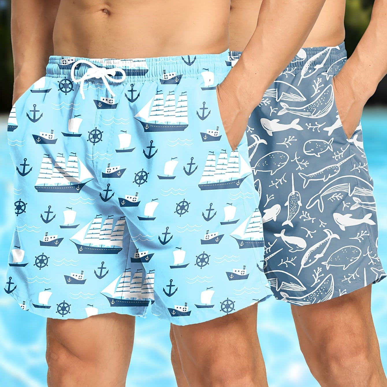 Tropical Board Shorts for Men Drawstring Lightweight Swimwear