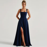 Backless Satin Dress with Ruffle Detail