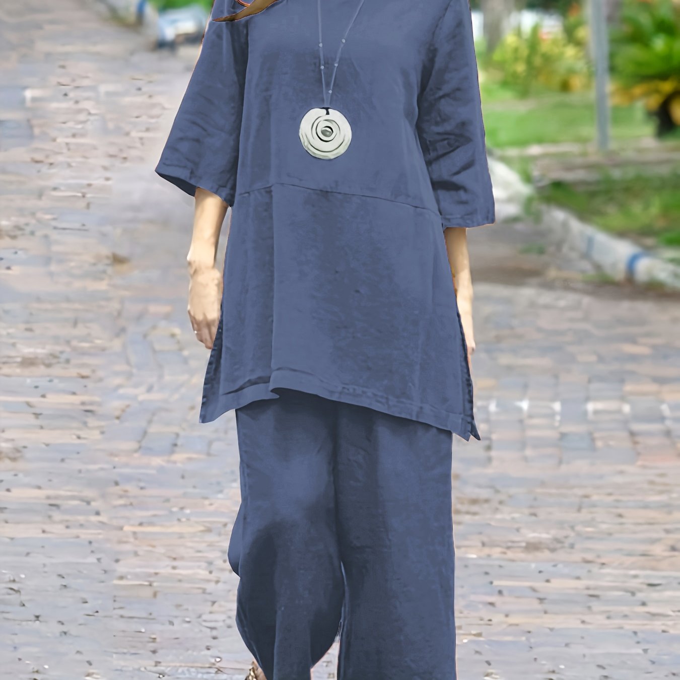 | Women’s Colorblock Casual Shirt and Wide Leg Pants Set