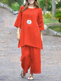 | Women’s Colorblock Casual Shirt and Wide Leg Pants Set