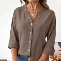 Women’s Loose Fit Linen V-Neck Shirt Minimalist Style