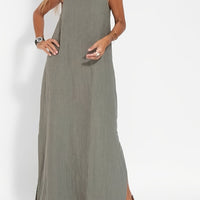 | Linen Spaghetti Strap Dress Relaxed Beach Everyday Wear