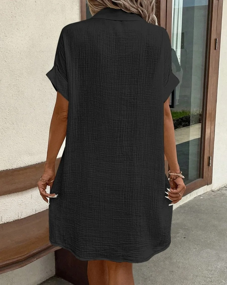 Linen Button Down Shirt Dress with Pockets