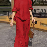 Women’s Casual Short Sleeve Top and Wide Leg Pants Set