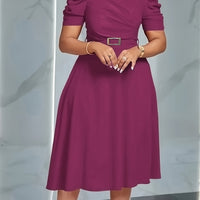 Elegant Midi Dress with Flowing Ruffle Detail