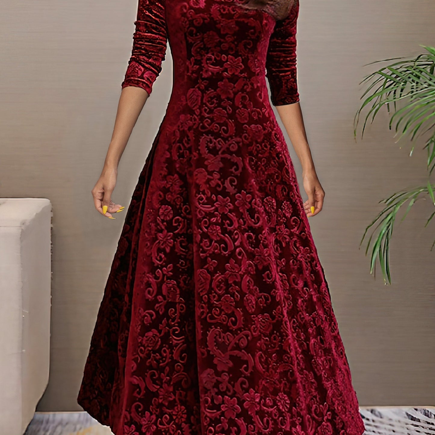 Long Sleeve Velvet Dress with Elegant Flow
