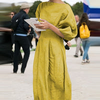 BreezyThreads | Solid Color Round Neck Linen Midi Dress for Summer