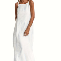 | Linen Spaghetti Strap Dress Relaxed Beach Everyday Wear