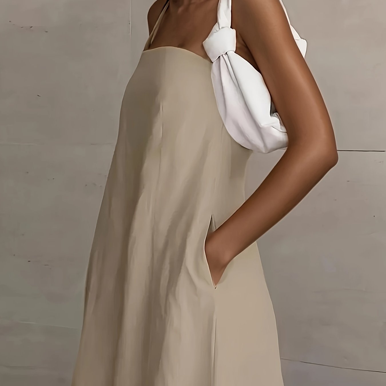 | Lightweight Linen Strapless Long Dress Smooth Texture Casual Solid Color