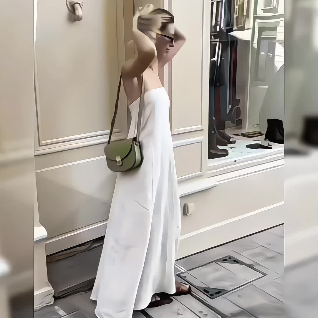 Elegant Backless Linen Dress, Women's High Waist Maxi, Summer Collection