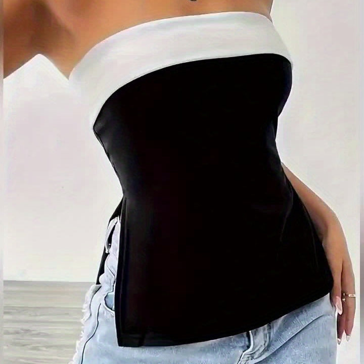 Colorblock Split Bandeau Tube Top