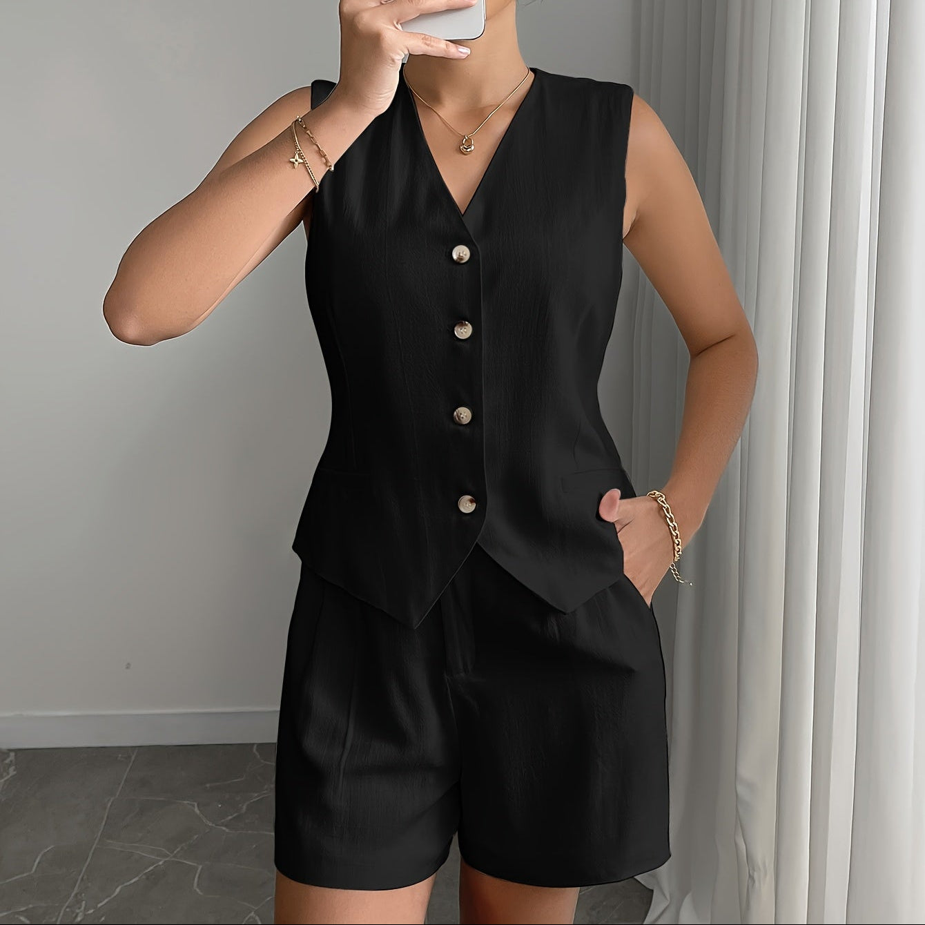 | Women’s Elegant Casual Vest and Shorts Set