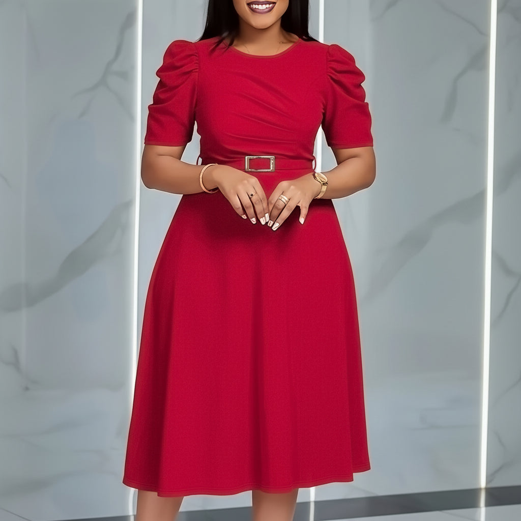 Elegant Midi Dress with Flowing Ruffle Detail