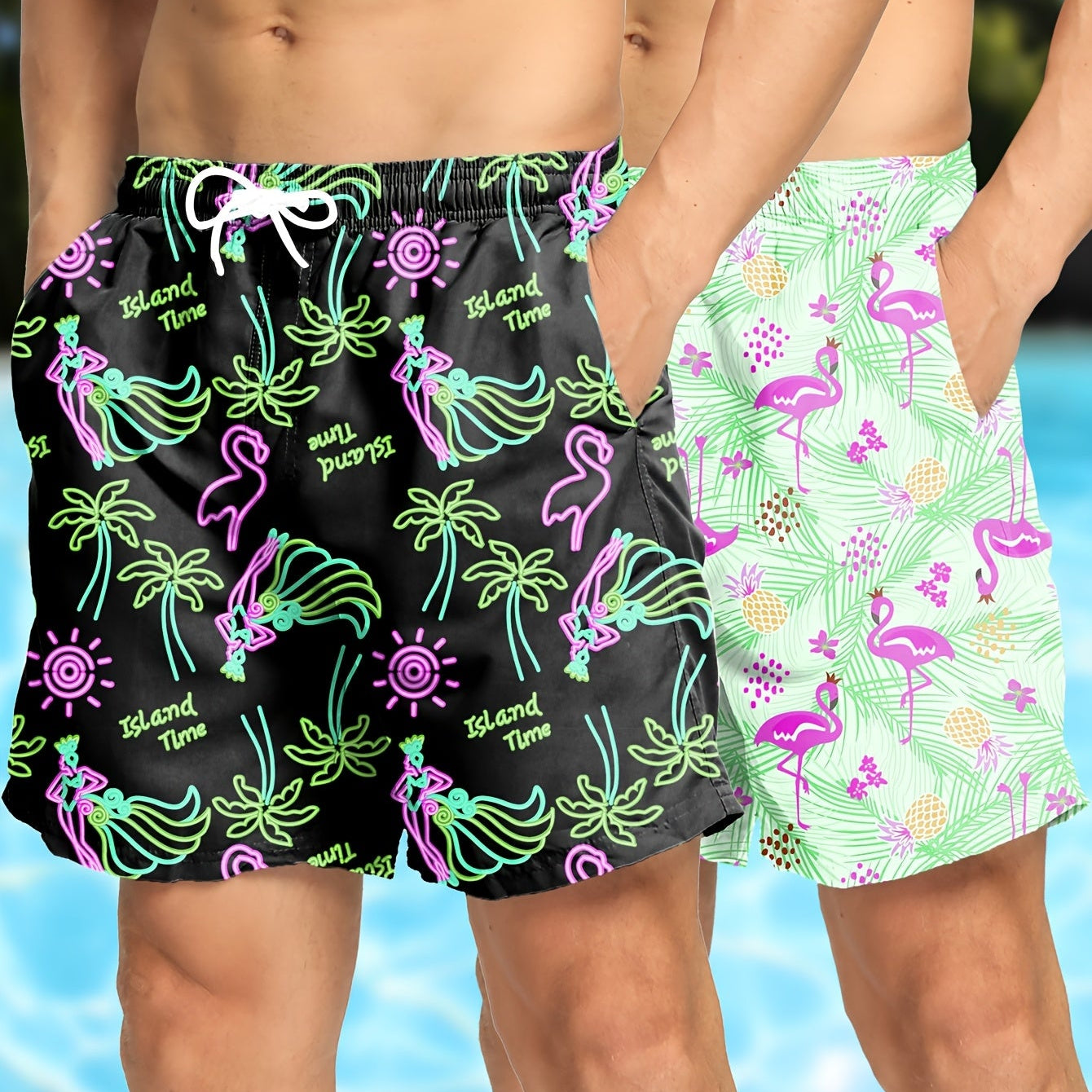 Tropical Board Shorts for Men Drawstring Lightweight Swimwear