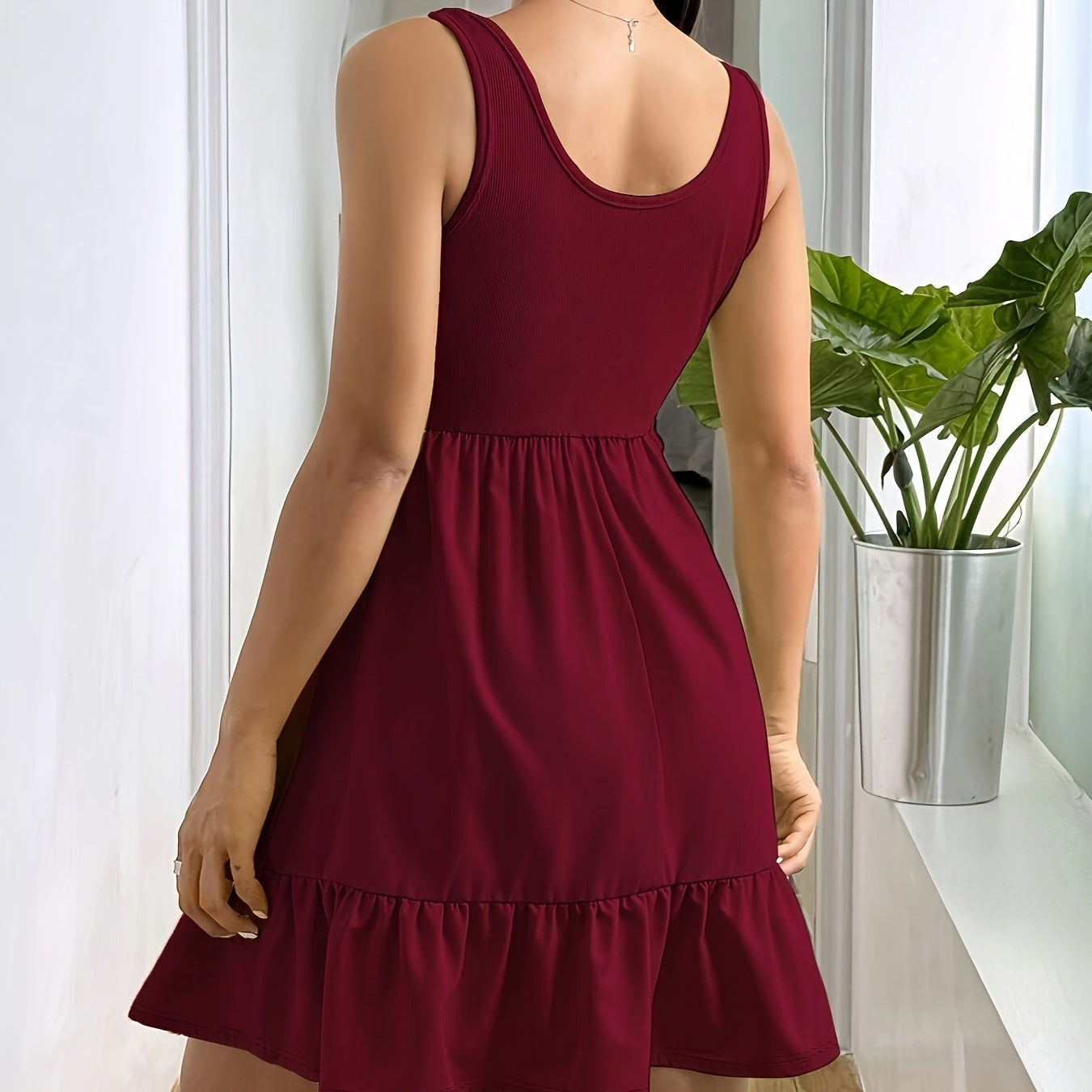 Ruffled Lychee Leaf Off-Shoulder Beach & Resort Dress for Women