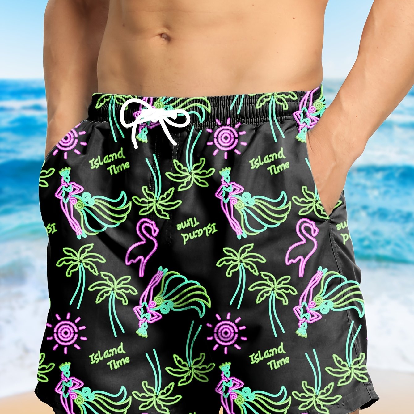 Tropical Board Shorts for Men Drawstring Lightweight Swimwear
