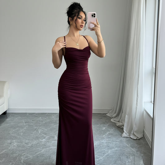 Elegant Long Dress with Mesh Detail