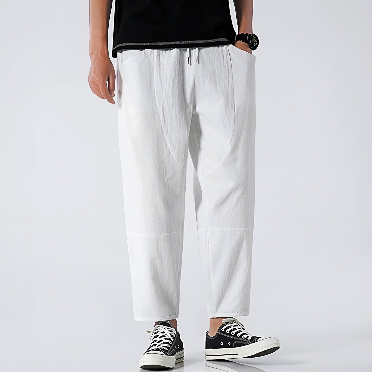 | Cropped Cotton Linen Drawstring Pants