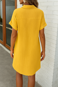 Linen Button Down Shirt Dress with Pockets